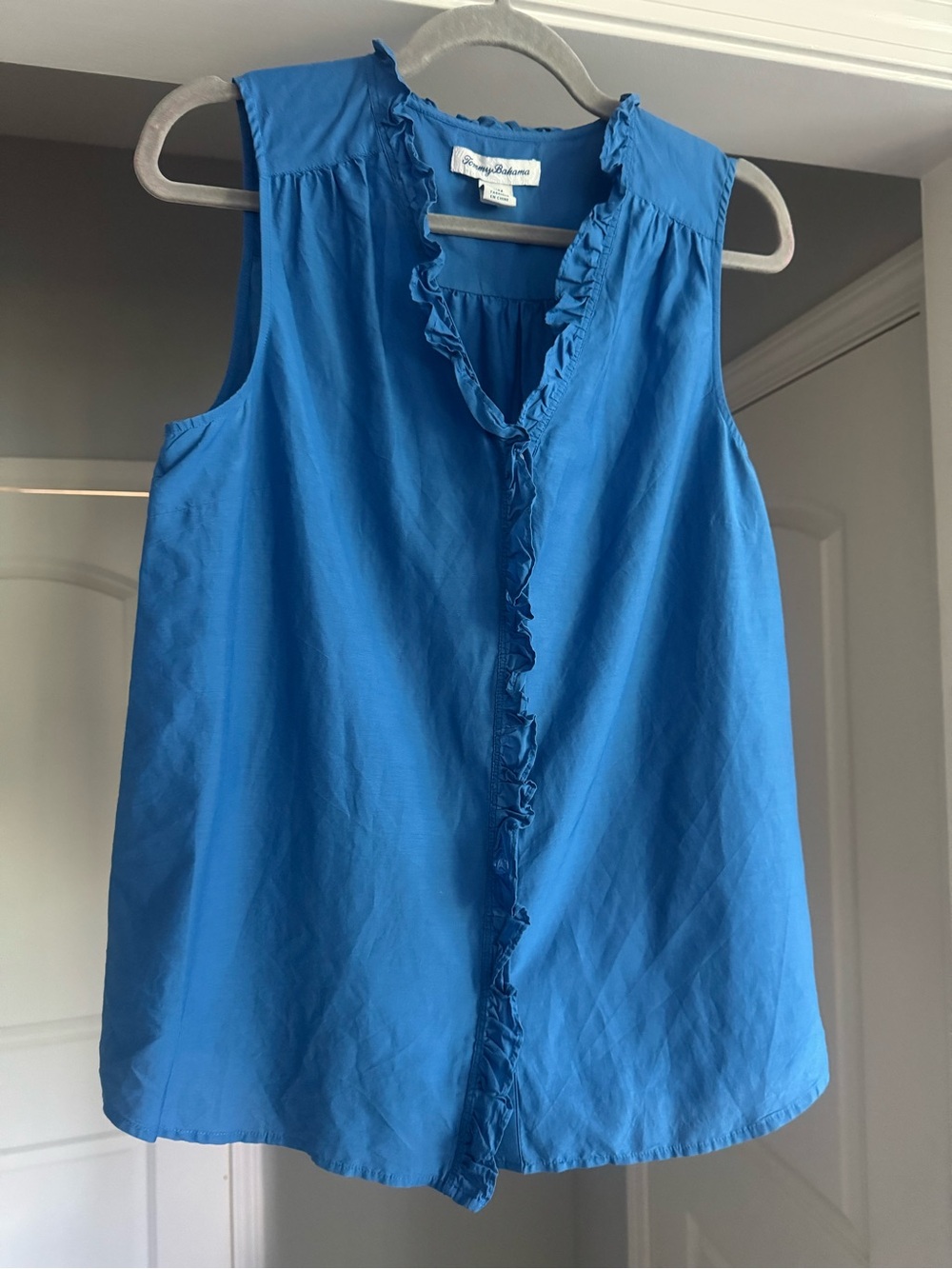 Tommy Bahama Ruffle-Trim Silk Cotton Sleeveless Blouse Classic Preppy